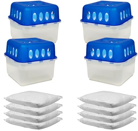 Mojawo 4 Stück Box Intensiv Fresh Luftentfeuchter Schimmel- und Geruchsschutz inkl. 8 x 400gr Nachfüll-Beutel Granulat