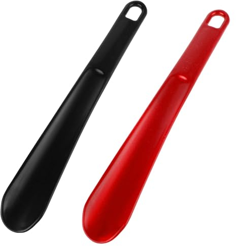 DSLSQD 2 Stück Schuhlöffel,24.6cm Schuhanzieher,Schuhlöffel klein,Kunststoff Schuhanzieher,mit Löchern zum Aufhängen Kurz Shoe Horn Mini Schuhlöffel,für Männer,Frauen,Kinder Senioren-Rot/Schwarz