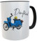 Kilala Motiv Tasse weiß, mit Dorfkind Aufdruck und Schwalbe Roller Motiv blau, Name personalisiert, Geschenk für Mofafahrer und Mopedfahrer