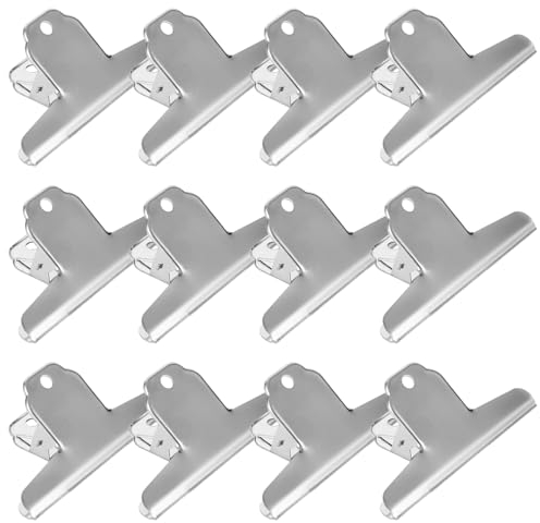 CYEER 12 Stück Metallklammern, 14,5CM/5,7 Zoll, Edelstahl, Silber, Large Binder Clips, Extra Große Bulldogge Büroklammern, Metall Scharnier Clips