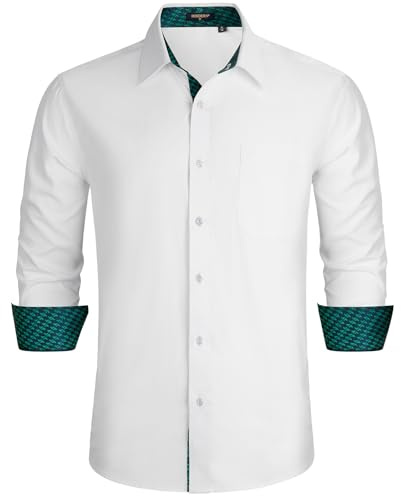 HISDERN Mens Formal Dress Shirts Long Sleeve White Shirt Regular Fit Business Shirts Casual Slim Shirt XL