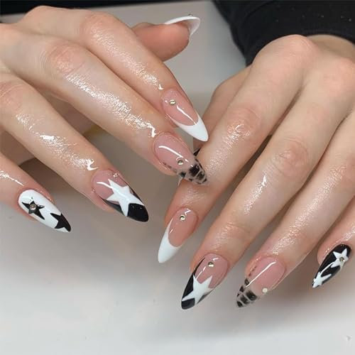 Moguri Lot de 24 faux ongles artificiels Y2K à appliquer sur les ongles - Couleur amande - Couleur chair - Couverture complète