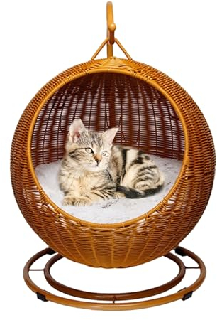 QLXYYFC Cat Bed Hanging Swing Egg Chair,Cat Hanging Hammock Cat Swing Bed with Removable Cushion & Hanging Ball, Cat Swing Bed for Sleeping, Playing, Climbing, and Lounging (Color : Brown, Size : 4