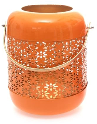 Windlicht Sommer Laterne Orient Orange aus Metall - Kerzenleuchte Kerzenhalter, Teelichthalter Oriental, Garten Deko
