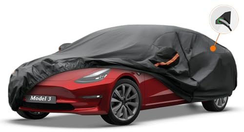 Kayme Autoplane Wasserdicht Atmungsaktiv für Tesla Model 3 (2017-2025), 7 Schichten Vollgarage Autoabdeckung für Regen Sonne Staub Schutz Verkratzt, Autoabdeckung mit Reflektierenden Streifen.