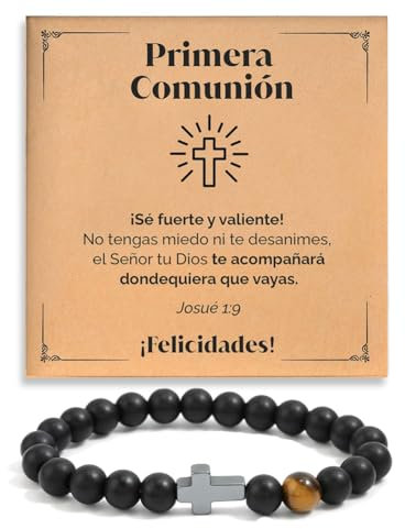 SOFIA FERRER Cadeau de communion pour enfants, bracelet croix communion enfant, cadeaux pour un enfant de communion, bracelet réglable en pierres naturelles avec dédicace, première communion, Pierre