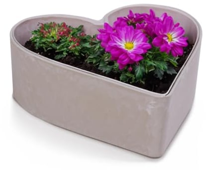 Matches21 Pot de fleurs en forme de cœur résistant aux intempéries pour l'extérieur – Grand bol décoratif marbré en sable – 22 cm pour fleurs ou cimetière – Décoration de jardin comme bijou funéraire