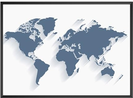 MJ-GRAPHICS® | Weltkarte Blau Reliefkarte Poster - Weltkarte in 3D - Wanddekoration für Büro, Schlafzimmer, Wohnzimmer & Bildung Weltkarte - Fine Art Kunstdruck 300g A2 - ohne Rahmen