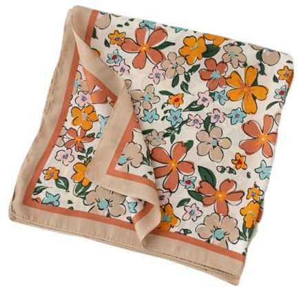 GIMIRO Frauen 70x70cm Schal Simulierte Seide Blumen Schal Krawatte Hahnentritt-Bandana (C02 Floral Light Coffee/Orange)