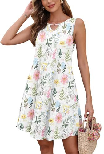 AUSELILY Sommerkleid Damen Ärmellose Strandkleider Sommer Freizeitkleid mit Taschen für Ausgehen Urlaub