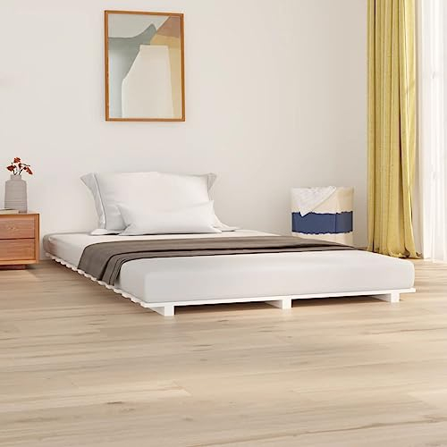 THOYTOUI Massivholzbett, Mittelhohes Bett Bettstütze Betten Bett Geeignet für Aufenthaltsraum Wohnungen Gästezimmer Hotel Weiß 135x190 cm Kiefer