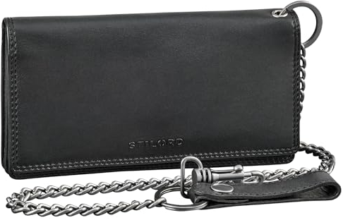 STILORD 'Leonidas' Leder Portemonnaie Herren mit Kette RFID Brieftasche Geldbörse Echtleder Vintage Geldbeutel Männer Wallet Portmonee aus echtem Leder, Farbe:schwarz