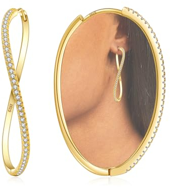GEMAURA Hypoallergene Creolen Gold für Damen mit Zirkon - Leichte 14 Karat Ohrringe aus 333 Echtgold - 50mm