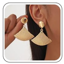 Xduargs Boho Fan Shaped Earrings Earrings Exaggerated Metal Fan Dangle Earrings Vintage Fan Drop Earrings Disc Coin Studs Earrings Geometric Fan Statement Earrings Jewelry for Women(Gold)