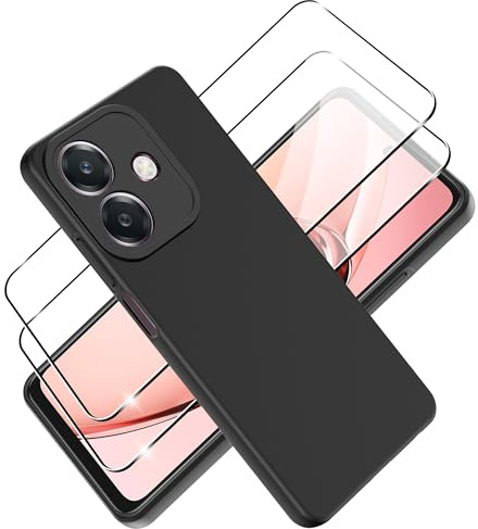 Tieeyivv Custodia per OPPO A40/ A40m /A60 5G Cover, Vetro Temperato Pellicola Protettiva Case Custodia Matte Sottile in TPU Morbido, Cover Protezione Anti-Caduta- Nero