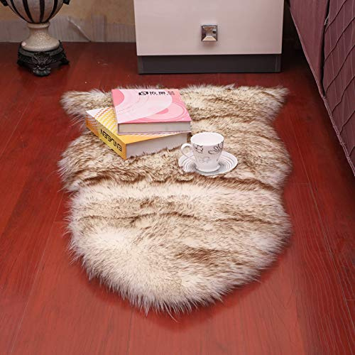 YUGWNN WeißBraune Spitze Flausch Teppich Bettumrandung Fell füR Couch,Teppich Waschbar für Interieur, Kinderzimmer, Schlafzimmer,60x140cm/23.6x55.1in