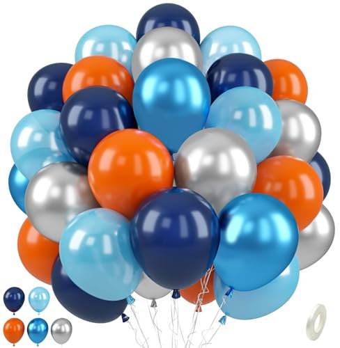 Paready Blue and Orange Balloons, 50 Pcs Astronaut Balloons with 12 Inch Navy Blue Metallic Blue Silver Latex Balloons Helium for Boys Men Outer Space Themed Birthday Baby Shower Party Decorations