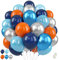 Paready Blue and Orange Balloons, 50 Pcs Astronaut Balloons with 12 Inch Navy Blue Metallic Blue Silver Latex Balloons Helium for Boys Men Outer Space Themed Birthday Baby Shower Party Decorations