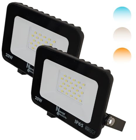 Nova Electricity Proyector LED 20W IP65 para Exterior - Foco Luz Neutra 4000K, Aplique de Pared Impermeable para Jardín y Farolas - Iluminación Segura y Duradera - PACK 2