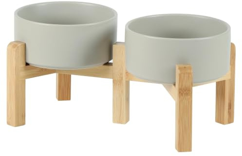 Havniva Dog Bowls Elevated, Ceramic Dog Food and Water Bowl Set | 15.5 cm Raised Dog Food Bowl, Elevated Dog Bowls with Bamboo Stand, Non-Slip Dog Water Bowl for Small Dog, Large Capacity