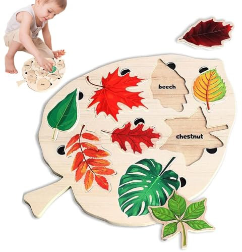montessorii Herbstpuzzles, Holzmontessori-Puzzle Für Kinder | Blattpuzzle Aus Holz, Pädagogisches montessorii-Lernblattpuzzle Für Spielzeugjungen Und Mädchen