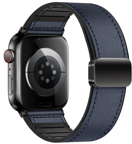 Eweison Genuine Leather Bands Compatible with Apple Watch Band 44mm 45mm 46mm 49mm for Men Women,Adjustable Magnetic Strap Top Grain Leather Wristband for iWatch Series 10 9 8 7 6 5 4 SE Ultra/Ultra 2
