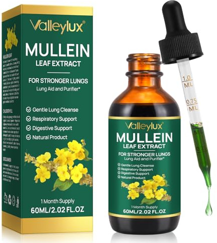 mullein leaf extract, naturelles gouttes de molène avec chlorophylle pour poumons nettoyage, absorption rapide, 60 ml