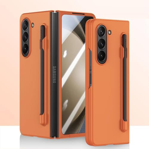 ZKGCG Compatibile con SamSung Galaxy Z Fold 6-5G Cellulare Cover[Arancia] Custodia S Pen Slot Ultra Sottile Matte TPU Bumper Antiurto Protezione Case+3D Vetro Temperato per Galaxy Z Fold 6-2024