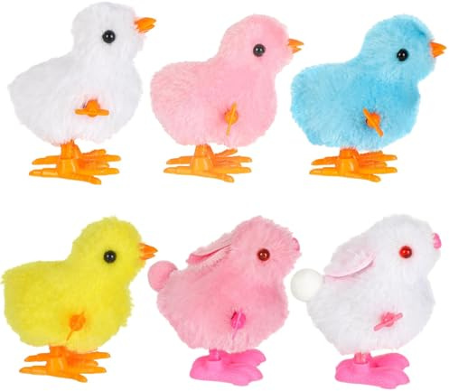 SEPGLITTER Aufziehspielzeug Ostern Küken Hasen, 6 Stück Ostern Küken Aufziehen Hasenspielzeug Huhn Kuscheltier Osterküken Plüschkaninchen Uhrwerk für Deko Ostergeschenk Kinder Eierkorbfüller