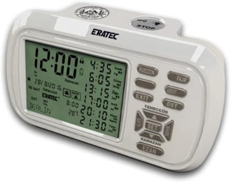 Shov Ezan Saati Silber – Automatische Azan Gebetsuhr, 8 Azan-Stimmen, Hijri- & Kalender, Wecker & Qibla-Kompass AZ-6500 (Weiß)