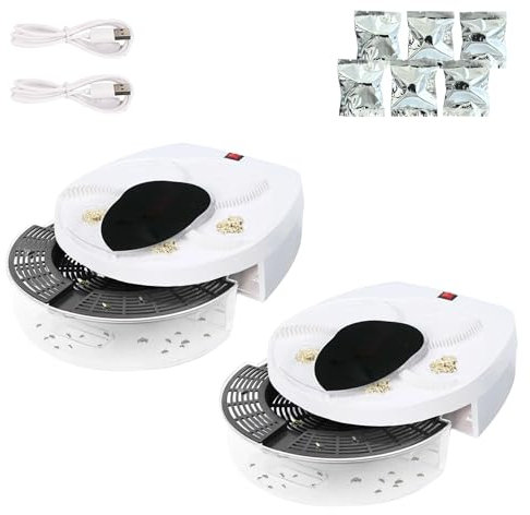 2x Attrape Mouches Électrique Rotatif à 360°, Piège à Mouches et Support Mural. Tueur de Moustiques Silencieux pour Maison, Cuisine, Restaurants, Batterie 72h (Rechargeable avec Câble USB Inclus)