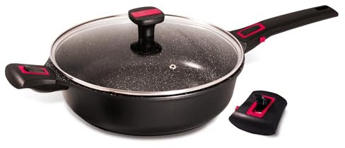 Baumalu - Sauteuse avec Couvercle Granit Pro Céramique - Fonte d'Aluminium - Tous Feux dont Induction - Intérieur Céramique Fusion Pro Effet Pierre Sans PFOA ni PFAS - Manche Amovible - Ø28cm - Noir