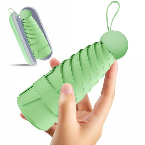 Copulan Mini parapluie de voyage, UPF 50+ compact, tient dans un sac à main | Tissu recyclé respectueux de l'environnement, protection contre la pluie et les UV. Parapluie portable avec étui en cuir