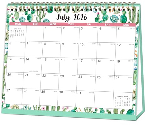 Desk Calendar 2026-2027, 18 Month Calendar 2027 (Jul. 2026 - Dece. 2027) | Standing Flip desktop Calendar with Thick Paper, 6 Floral Patterns, 25.2 x 24.3 x 1.5
