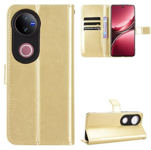 BellaCase Vivo V50 5G Coque [Étui Portefeuille] [Fonction Support] [Slots pour Cartes] [Couverture à Rabat Magnétique] Compatible avec Le Smartphone Vivo V50 5G(d'or)