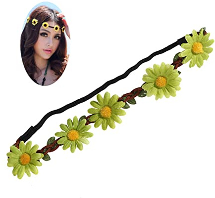 SAFIGLE 5 Stück Sonnenblumen Haarband aus Leder im Bohemia Stil Delicater Haarschmuck mit Blumen für Lagerfeuerparty und Fotoshooting Zubehör