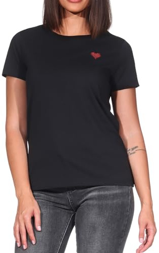 Ragwear Damen T-Shirt mit Herzchen Print Kurzarmshirt Rundhals Adori A