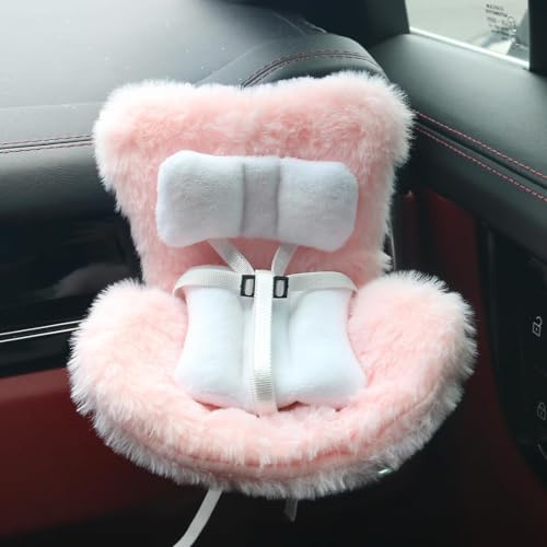 Doll Car Seat Compatible with Labubu, Chair for 3–8 inch Dolls - Adjustable Safety Strap, Air Vent Clip & Desktop Stand, Soft Cushion, Cute Car Ornament Gift for Collectors & Fans (Pink)