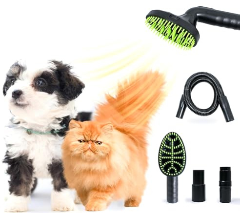 Harewtwy Vacuum Attachment Dog Grooming Kit with Shedding Brush and Extension Hose for All Round Vacuum Cleaners
