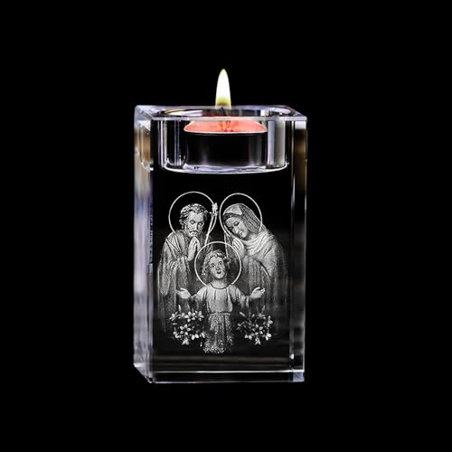 ZYDYRX Katholischer Kristallglas Jesus Teelichthalter Transparent | Kerzenhalter Kerzenständer Glas Deko Candle Holder für Wohnzimmer Esstisch Deko Hochzeit Geschenk Geburtstag 5 x 5 x 8 cm
