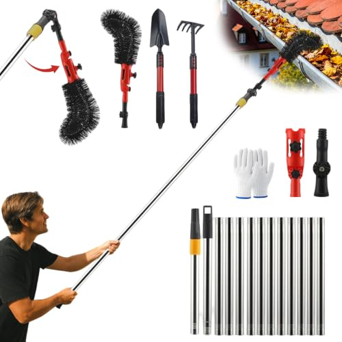 4M Gutter Telescopic Cleaning Tools, 3 in 1 Gutter Cleaner with Brush,