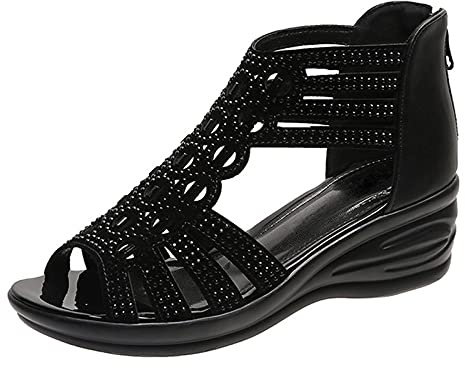 Cocila Sandales Femme Été Confortable Mode Out Zip Outdoor Ladies Up Hollow Shoes Pour Femmes Compensées Chaussure Compensee Plastique Plage Sandale Plates Nu Pieds Larges Et Sensibles