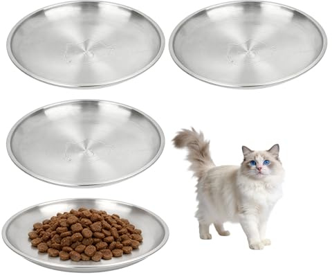 Qwrqwr 4PCS Stainless Steel Cat Bowl Shallow Feeding Bowls Whisker Friendly