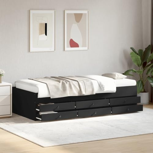 sephironlbb Tagesbett mit Schubladen, Schwarz, 90x200 cm, aus Holzwerkstoff, vielseitiges Schlafsofa mit 6 Aufbewahrungsschubladen, ideal für Gästezimmer, Jugendzimmer und kleine Räume