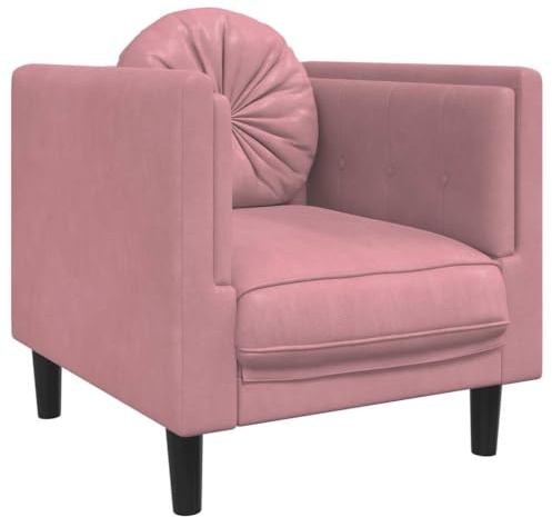 Wynira Sessel mit Kissen Rosa Samt 71x77x70 cm, gepolstert mit Schaumstoff, stabilen Massivholzbeinen, modernes Wohnzimmermöbel, komfortabel für Lesen, Entspannen, Couch und Wohnzimmersofa
