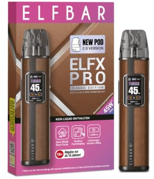 ELFX PRO KIT I kein Liquid kein Nikotin enthalten I 1200 mAh Pod System Kit inkl. 2 Refillable Pods 0,6 & 0,8 Ohm I USB-C Schnellladung MTL/RDL (Cowboy Brown V2)
