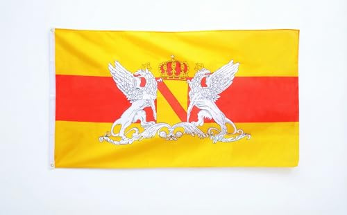 Flaggenfritze Flagge Baden mit Wappen - 90 x 150 cm, badische Fahne aus Polyester mit Messing‑Ösen – rot‑gelbe Landesfahne für Balkon, Garten und regionale Patriotik & Events