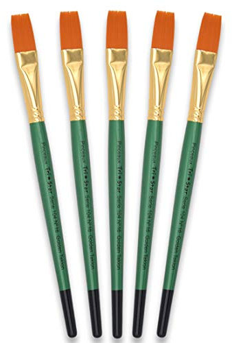 Tristar Série 104 Lot de 5 Pinceaux poils synthétiques plats n°16 Taklon Or/Manche vert