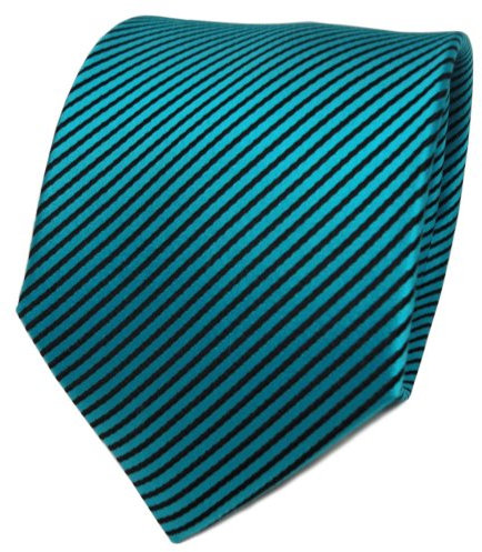 TigerTie Designer Seidenkrawatte in türkis schwarz gestreift