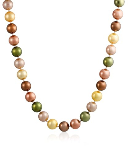 Bling Jewelry Classico Liscio Rosa D'Oro Marrone Verde Multicolore Annodato A Mano Collana Di Perle Simulate Per Le Donne 10Mm 18 Pollici